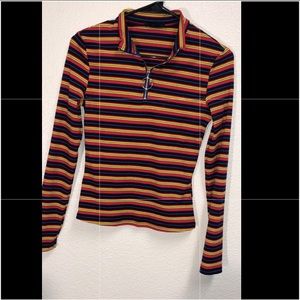 Half-zip striped multicolor long sleeve top
